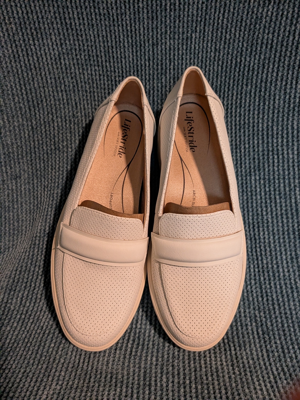 Life Stride Beige Perforated Penny Loafers